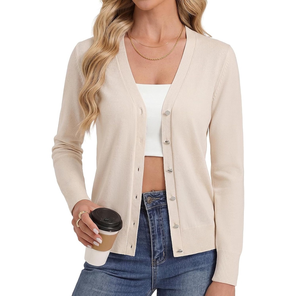image:imageGRACE KARIN Lightweight Cardigan Sweaters for Women V Neck Open Front Dressy Shrugs 2026 Summer Business Casual OutfitsApricot