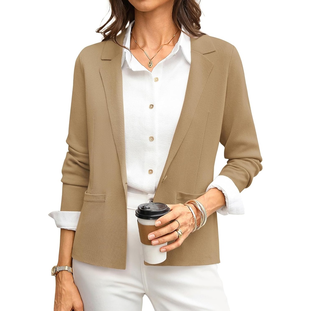 image:imageGRACE KARIN Women Sweater Blazer Business Casual 2026 Knit Suit Jackets Long Sleeve Lightweight Cardigan Work OfficeCamel