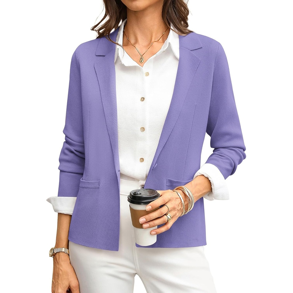 image:imageGRACE KARIN Women Sweater Blazer Business Casual 2026 Knit Suit Jackets Long Sleeve Lightweight Cardigan Work OfficePurple