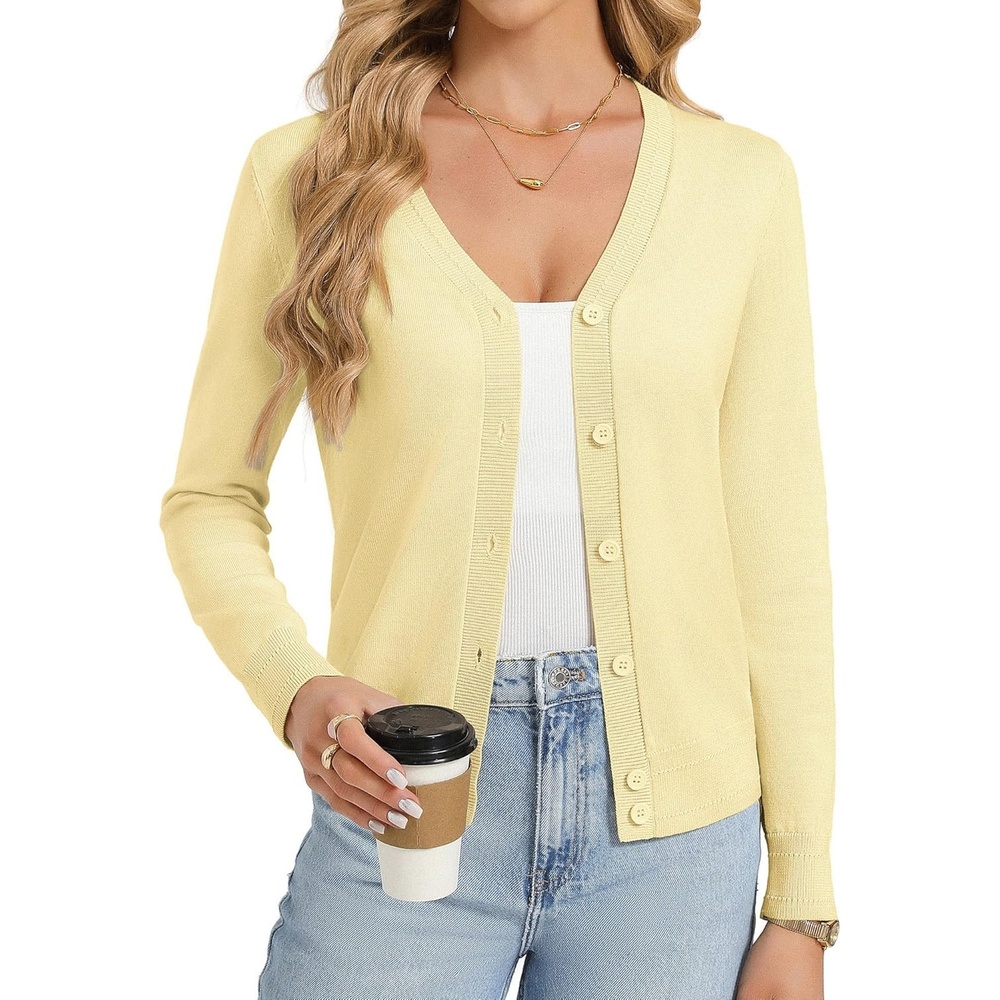 image:imageGRACE KARIN Womens Lightweight Cardigan Sweaters Trendy Button Up VNeck Knit Cardigans Shrug Summer Fashion ClothesLight Butter Yellow