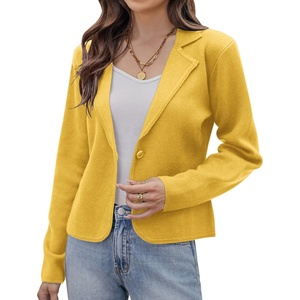 GRACE KARIN Women Sweater Blazer Casual Work Croppped Cardigan Lightweight Button Front Short Knit Blazer Jacket S-XXL(Yellow)