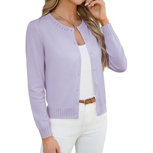 GRACE KARIN Womens Cropped Cardigan Sweaters Trendy Lightweight Shrugs Button Up Long Sleeve Knit Tops(Misty Lilac)