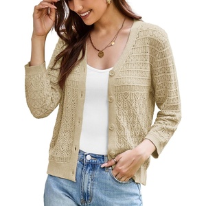 GRACE KARIN Womens Lightweigt Cardigan Sweater, 2026 Summer 3/4 Sleeve Button Down Cardigans, Trendy Knit Shrug Outfit(Butter Yellow)