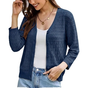 GRACE KARIN Womens Lightweigt Cardigan Sweater, 2026 Summer 3/4 Sleeve Button Down Cardigans, Trendy Knit Shrug Outfit(Dark Blue)