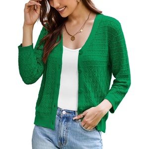 GRACE KARIN Womens Lightweigt Cardigan Sweater, 2026 Summer 3/4 Sleeve Button Down Cardigans, Trendy Knit Shrug Outfit(Dark Green)