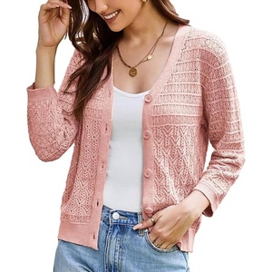 GRACE KARIN Womens Lightweigt Cardigan Sweater, 2026 Summer 3/4 Sleeve Button Down Cardigans, Trendy Knit Shrug Outfit(Pink)