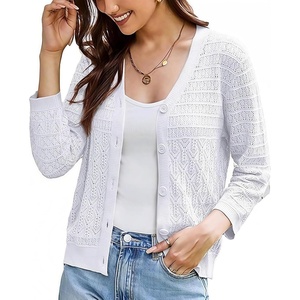GRACE KARIN Womens Lightweigt Cardigan Sweater, 2026 Summer 3/4 Sleeve Button Down Cardigans, Trendy Knit Shrug Outfit(White)