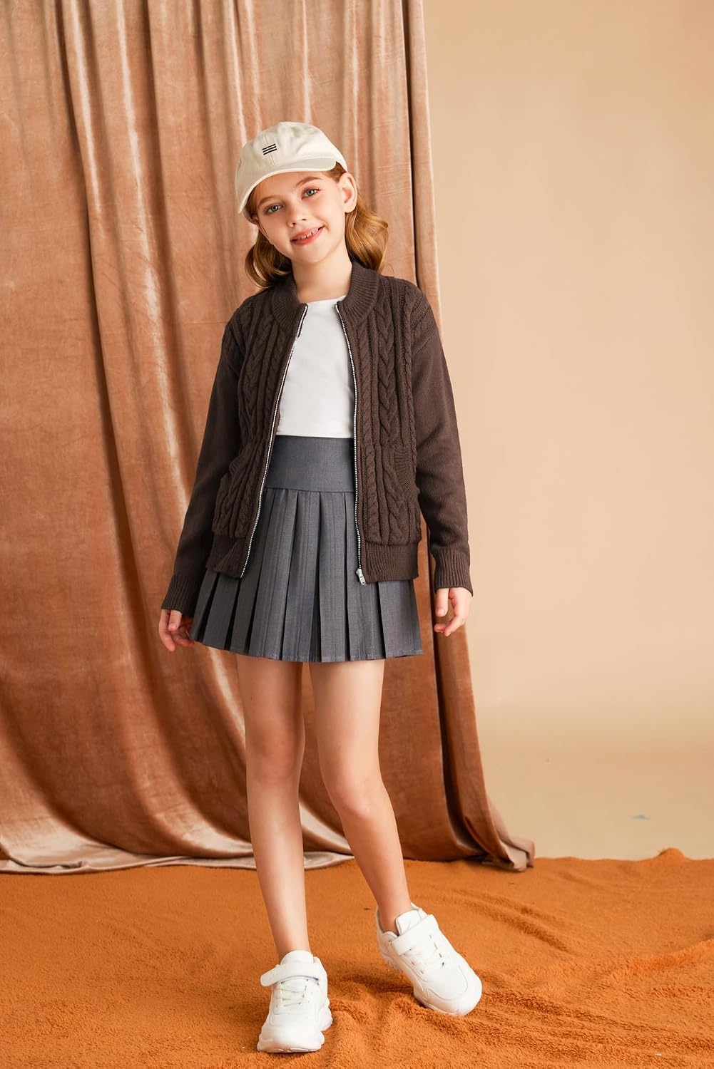 image:imageGRACE KARIN Girls Knit Cardigan Sweater Zip Long Sleeve Kids School Uniform Fall Jacket Size 614New Brown