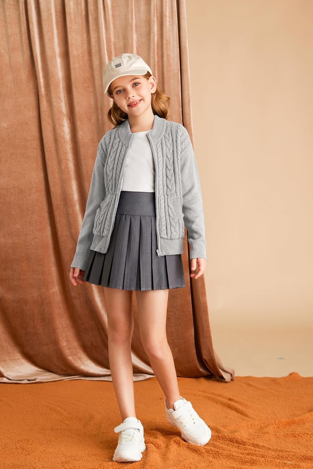 image:imageGRACE KARIN Girls Knit Cardigan Sweater Zip Long Sleeve Kids School Uniform Fall Jacket Size 614New Light Gray