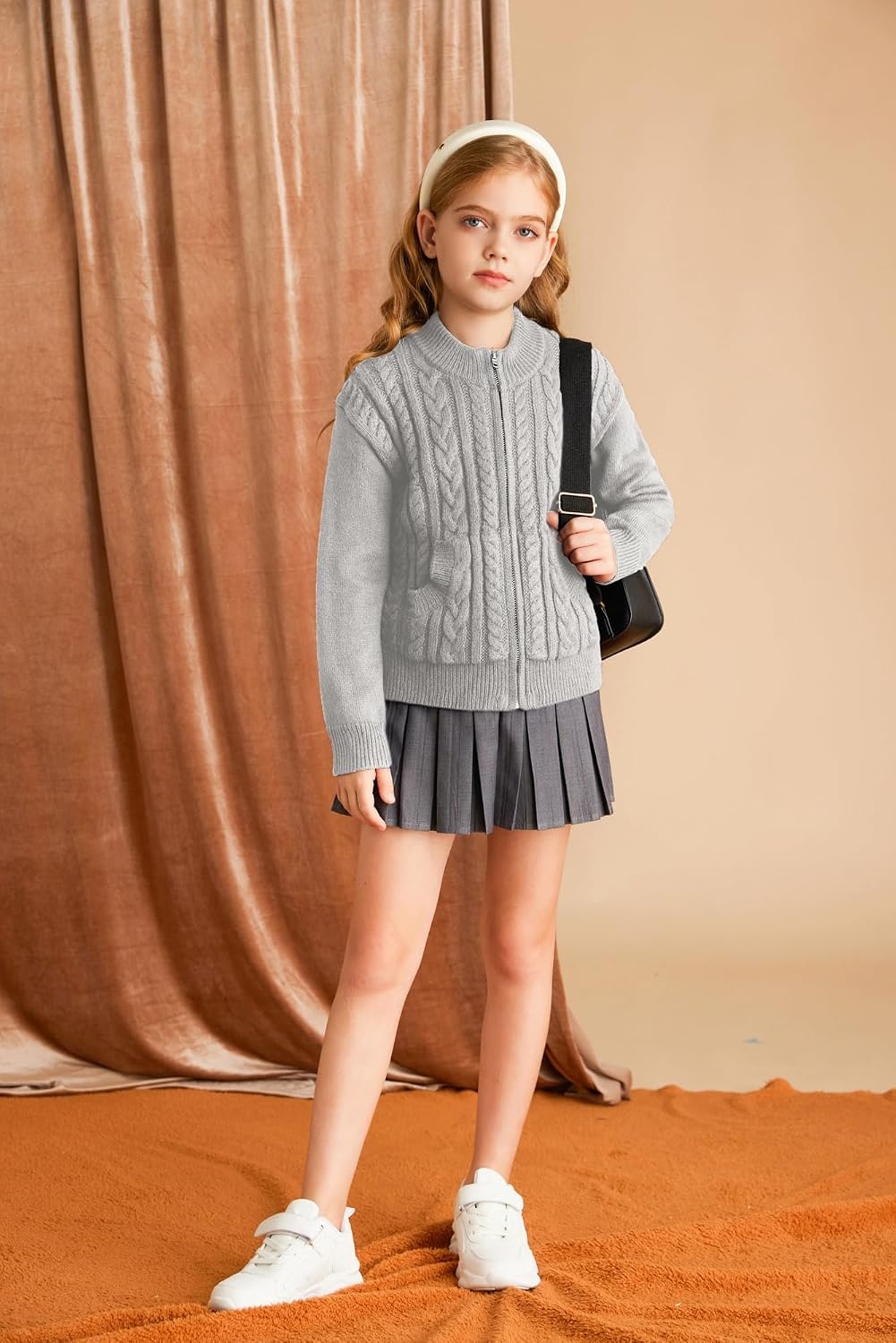 image:imageGRACE KARIN Girls Knit Cardigan Sweater Zip Long Sleeve Kids School Uniform Fall Jacket Size 614New Light Gray