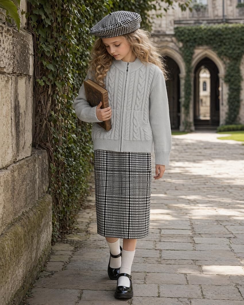 image:imageGRACE KARIN Girls Knit Cardigan Sweater Zip Long Sleeve Kids School Uniform Fall Jacket Size 614New Light Gray