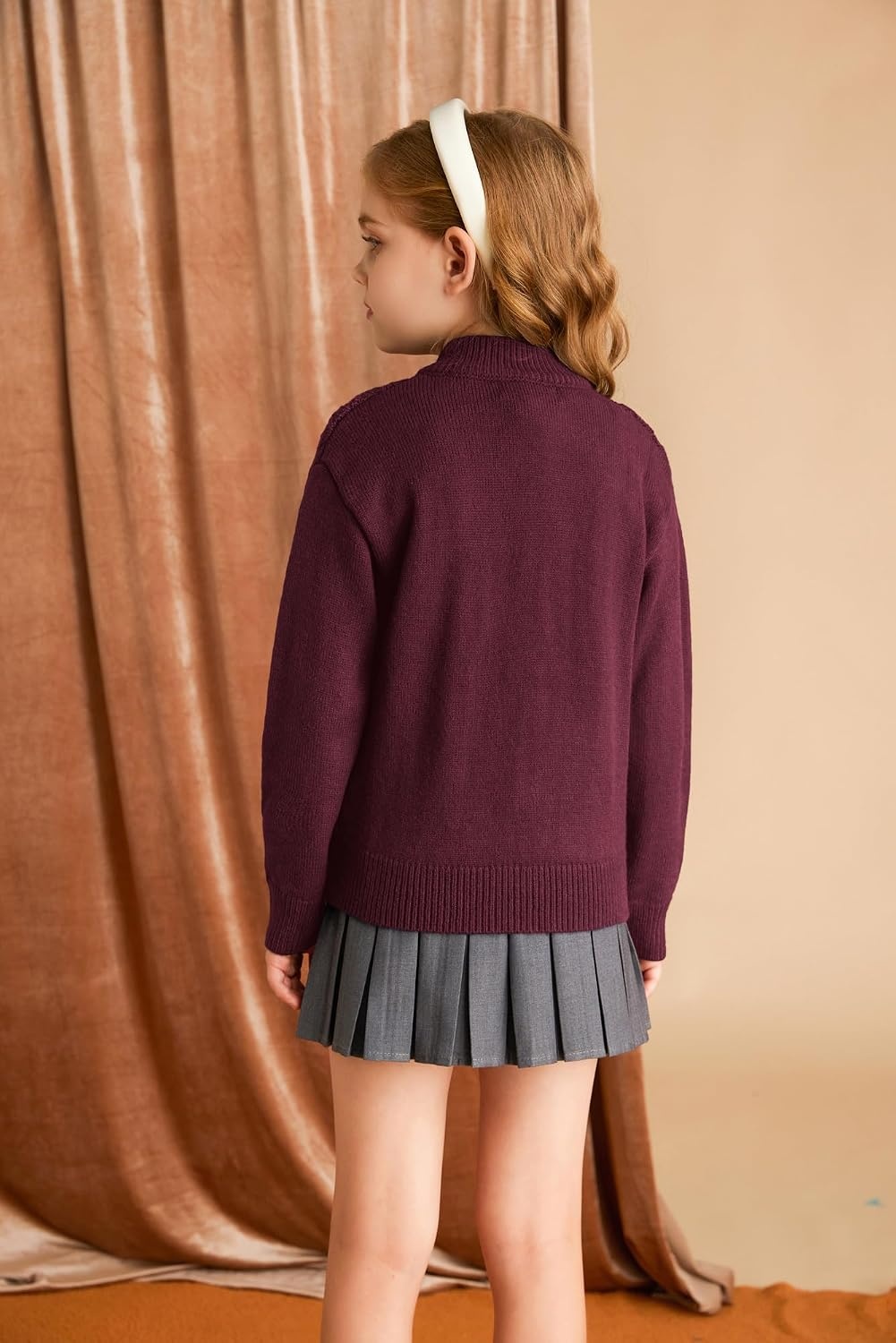 image:imageGRACE KARIN Girls Knit Cardigan Sweater Zip Long Sleeve Kids School Uniform Fall Jacket Size 614Purple Red