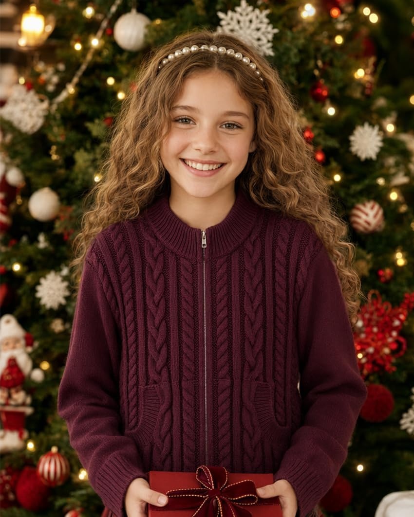 image:imageGRACE KARIN Girls Knit Cardigan Sweater Zip Long Sleeve Kids School Uniform Fall Jacket Size 614Purple Red