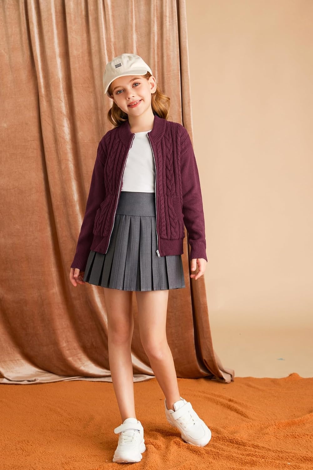 image:imageGRACE KARIN Girls Knit Cardigan Sweater Zip Long Sleeve Kids School Uniform Fall Jacket Size 614Purple Red