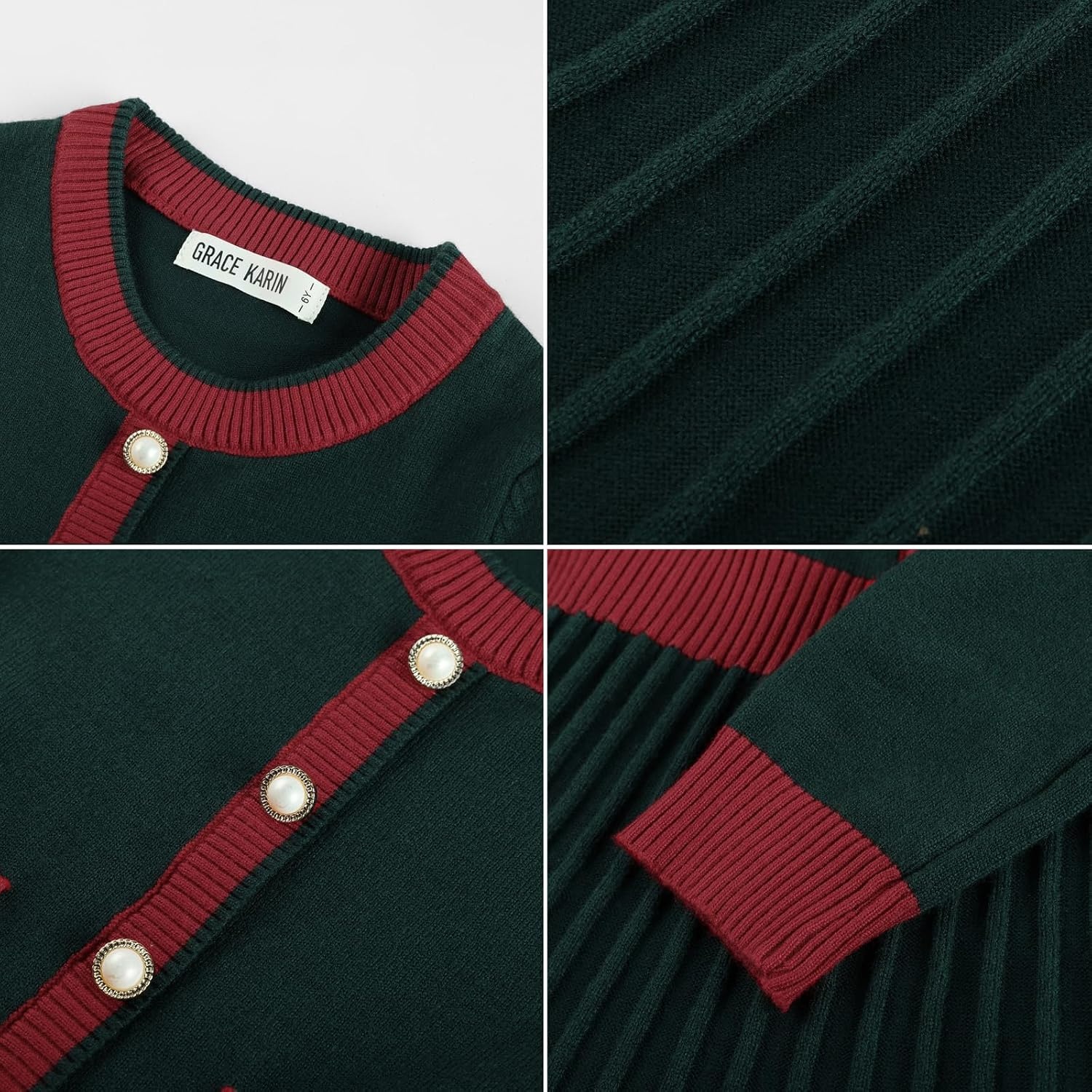image:imageGRACE KARIN Girls Sweater Fall Dress Long Sleeve Knit A Line Contrast Casual Winter Dresses 614YVerdant Green