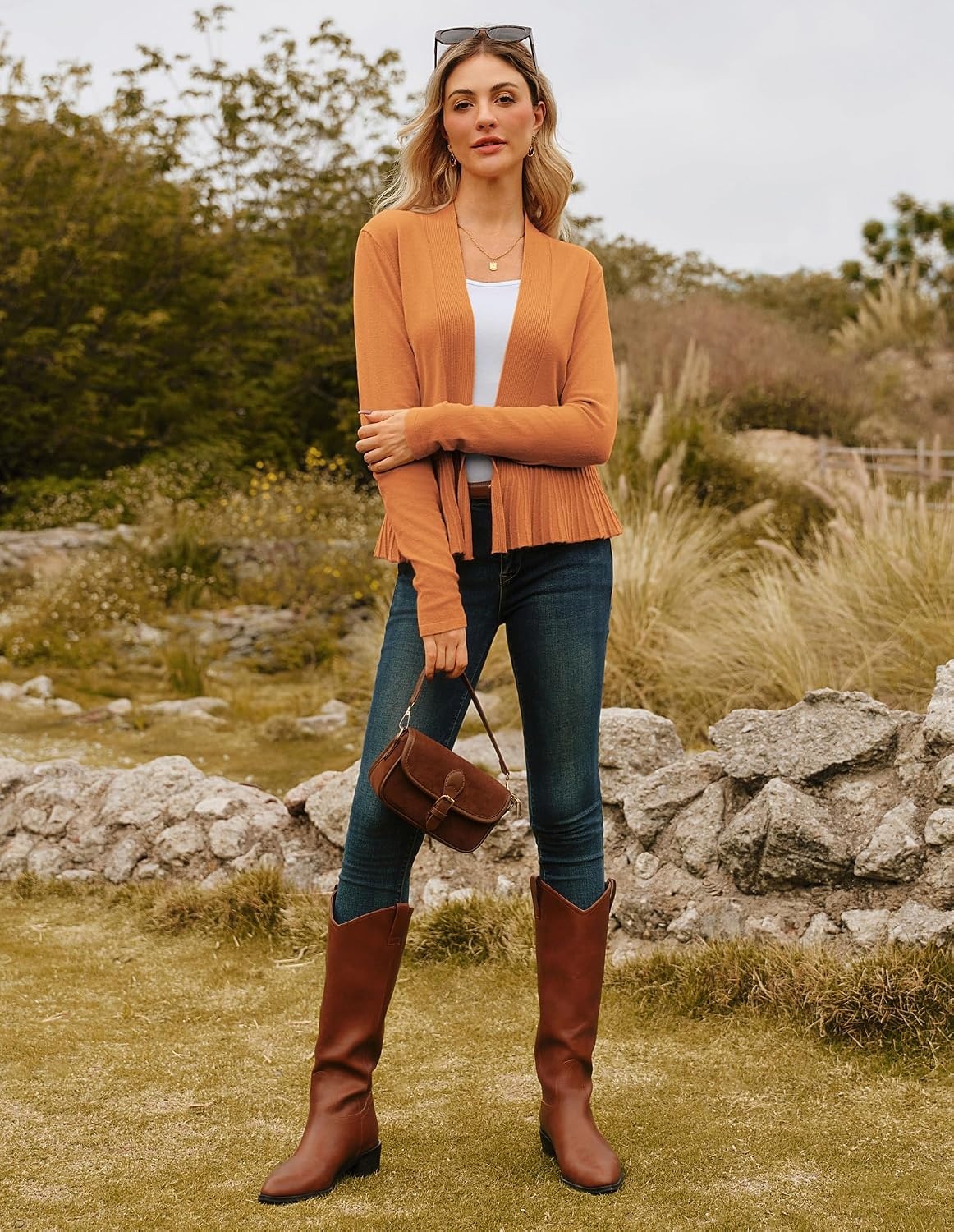 image:imageGRACE KARIN Womens Lightweight Peplum Cardigan Sweaters Open Front Cropped Cardigan Long Sleeve Trendy Summer Knit Tops Light Brown L