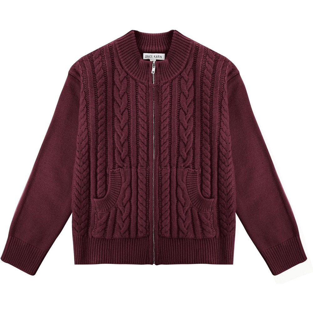 image:imageGRACE KARIN Girls Knit Cardigan Sweater Zip Long Sleeve Kids School Uniform Fall Jacket Size 614Purple Red