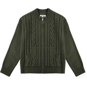 GRACE KARIN Girls Knit Cardigan Sweater Zip Long Sleeve Kids School Uniform Fall Jacket Size 6-14(New Army Green)