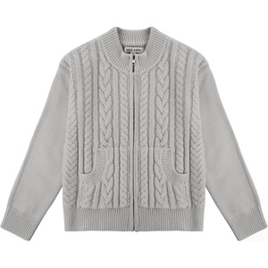 GRACE KARIN Girls Knit Cardigan Sweater Zip Long Sleeve Kids School Uniform Fall Jacket Size 6-14(New Light Gray)