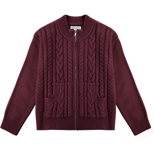 GRACE KARIN Girls Knit Cardigan Sweater Zip Long Sleeve Kids School Uniform Fall Jacket Size 6-14(Purple Red)
