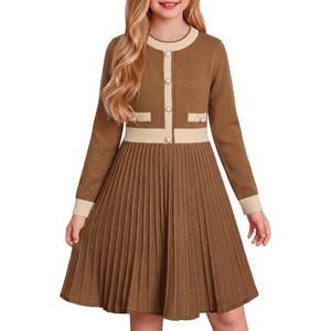 GRACE KARIN Girls Sweater Fall Dress Long Sleeve Knit A Line Contrast Casual Winter Dresses 6-14Y(Brown Orange)