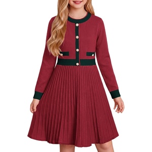 GRACE KARIN Girls Sweater Fall Dress Long Sleeve Knit A Line Contrast Casual Winter Dresses 6-14Y(Red Green)