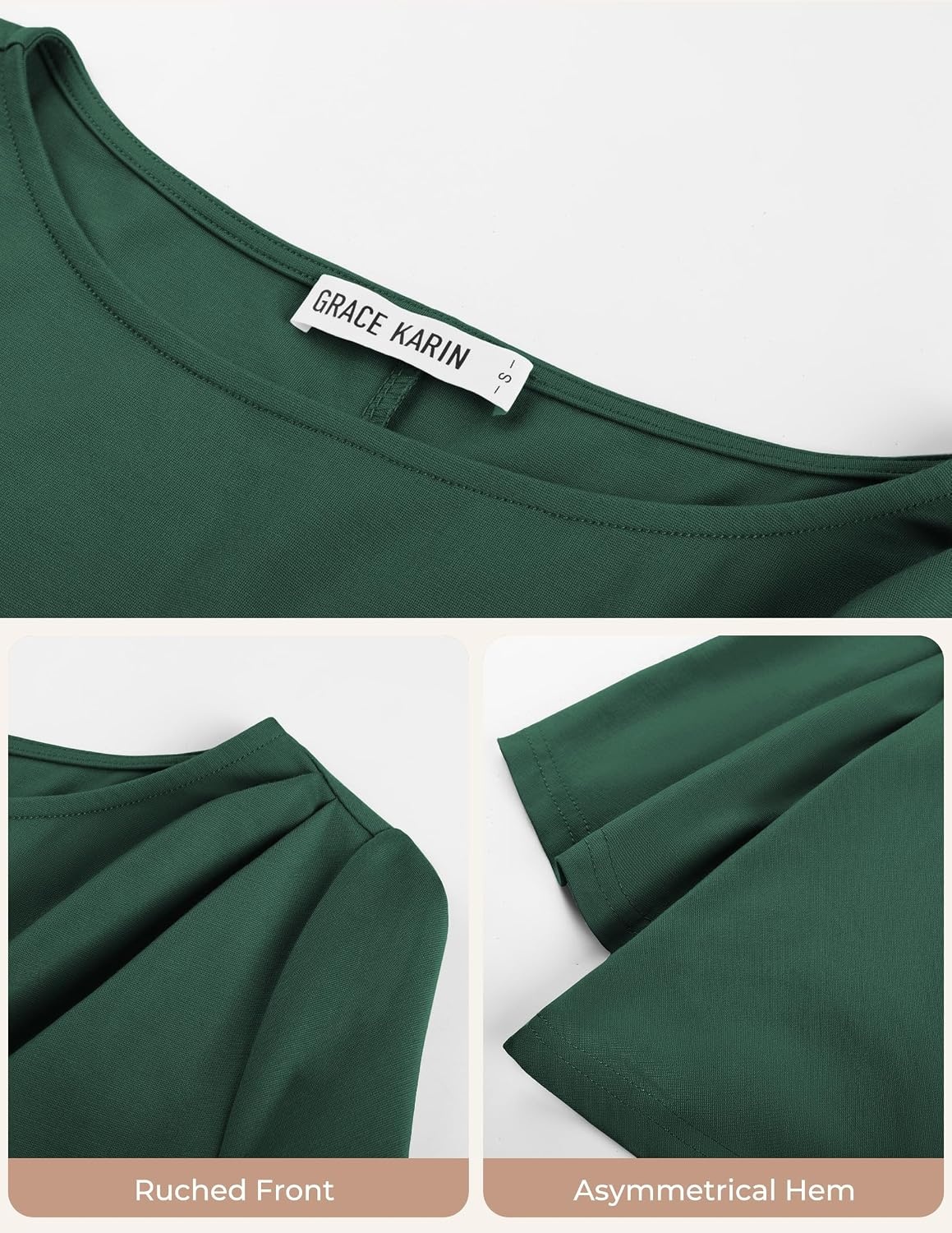 image:imageGRACE KARIN Womens 2026 Summer Peplum Tops 34 Sleeve Dressy Casual Shirts Business Blouses Trendy Fashion ClothesDark Green