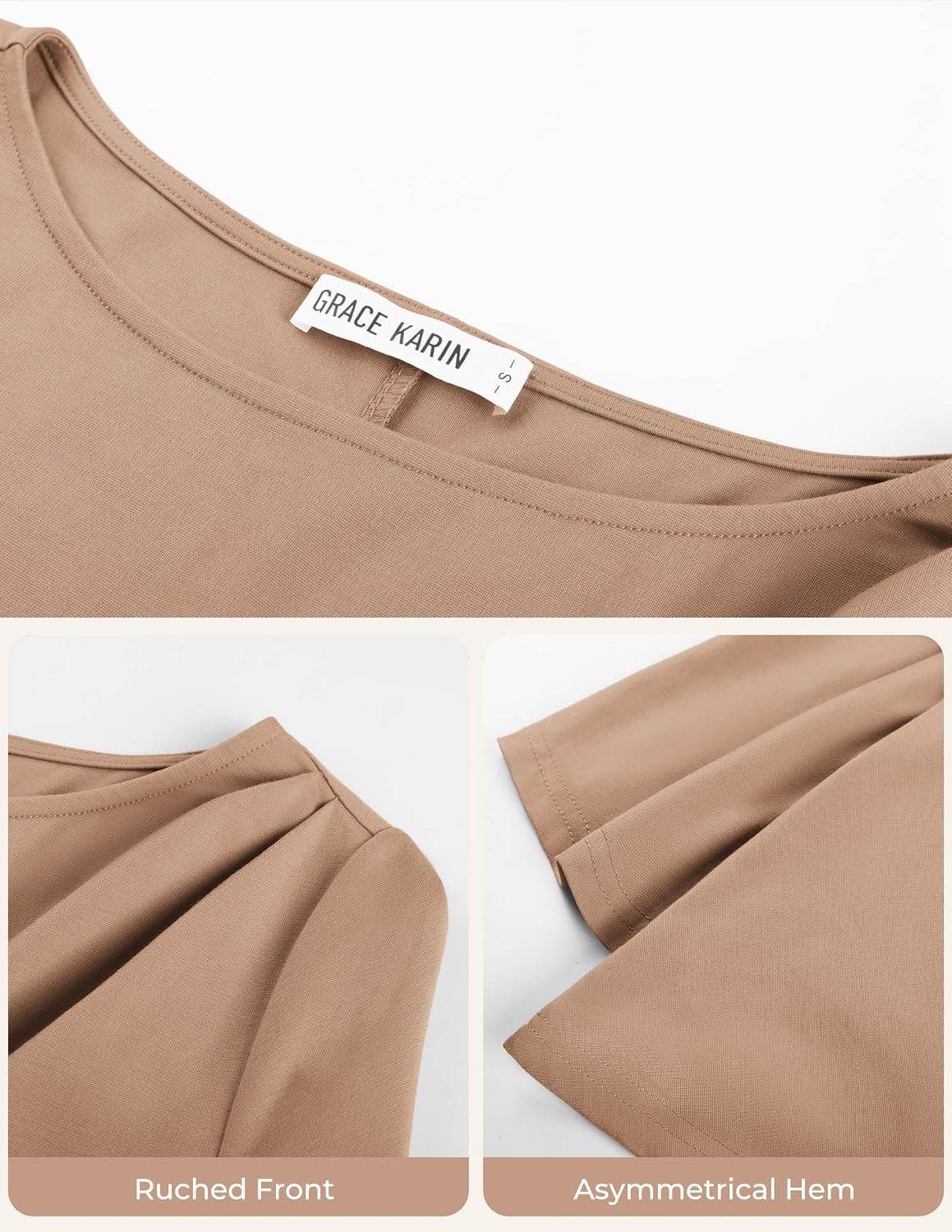 image:imageGRACE KARIN Womens 2026 Summer Peplum Tops 34 Sleeve Dressy Casual Shirts Business Blouses Trendy Fashion ClothesKhaki
