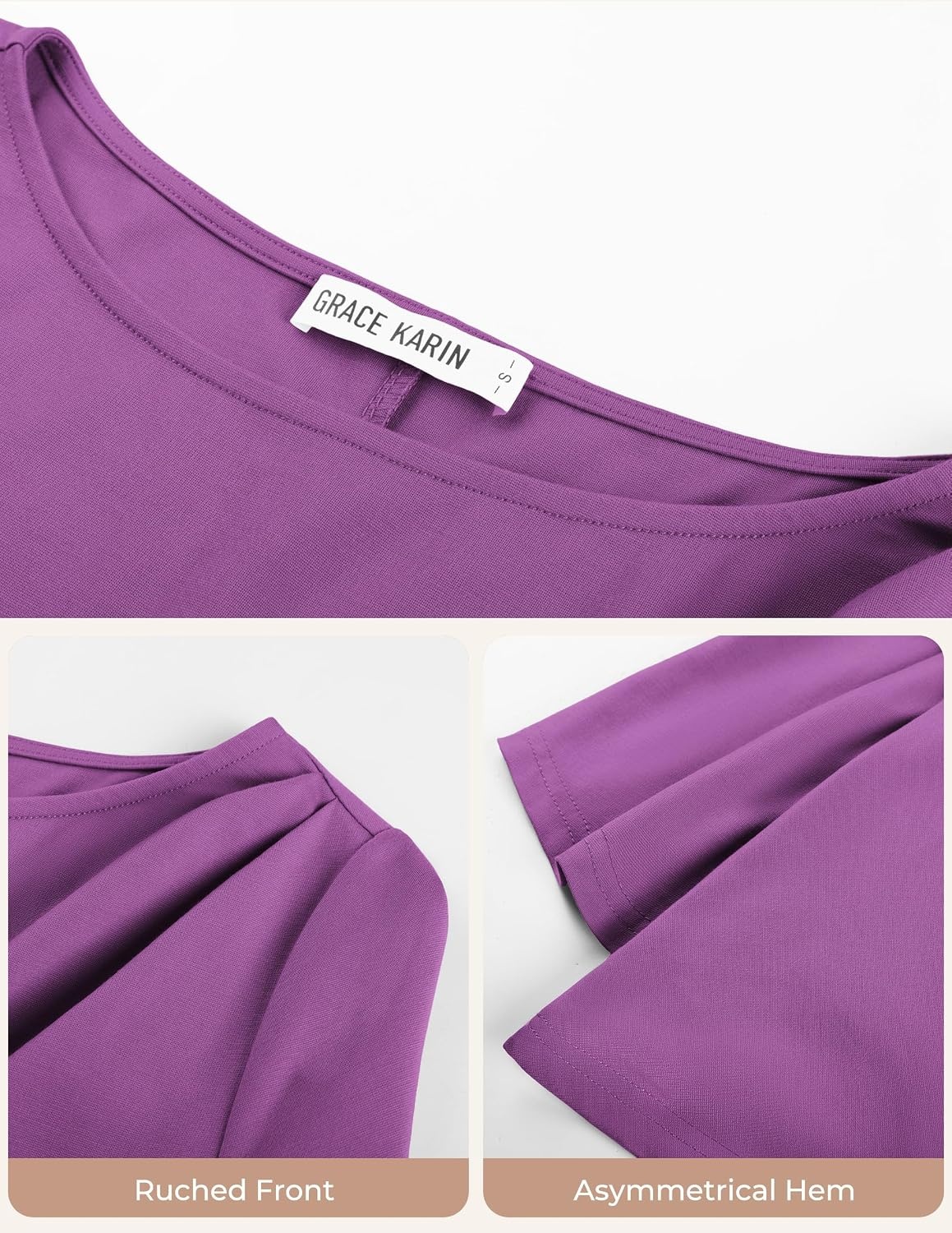 image:imageGRACE KARIN Womens 2026 Summer Peplum Tops 34 Sleeve Dressy Casual Shirts Business Blouses Trendy Fashion ClothesPurple