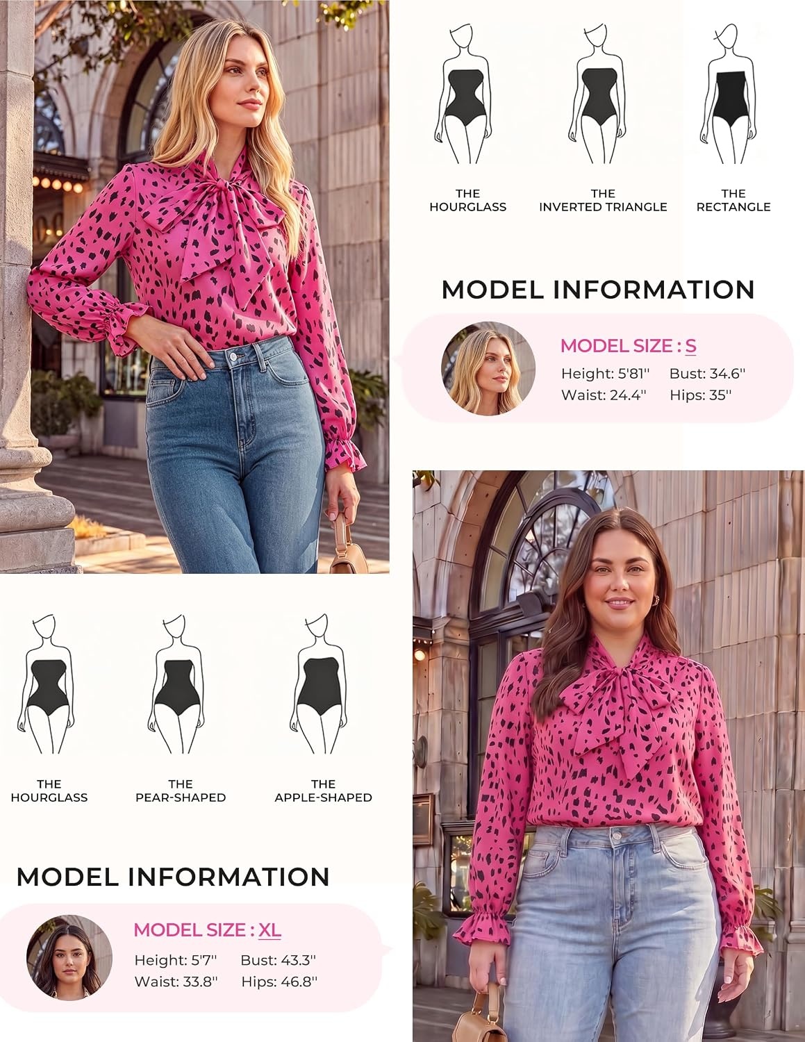 image:imageGRACE KARIN Womens Long Sleeve Business Casual Shirts 2026 Front Bow Tie Neck Chiffon Blouse Polka Dot Floral TopsDot Rose Red