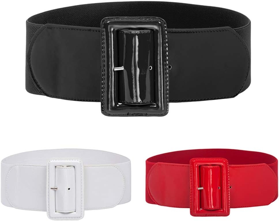 image:imageGRACE KARIN Womens Stretchy Belt 1950s 3 Inch Wide Elastic BeltsBlackwhitered