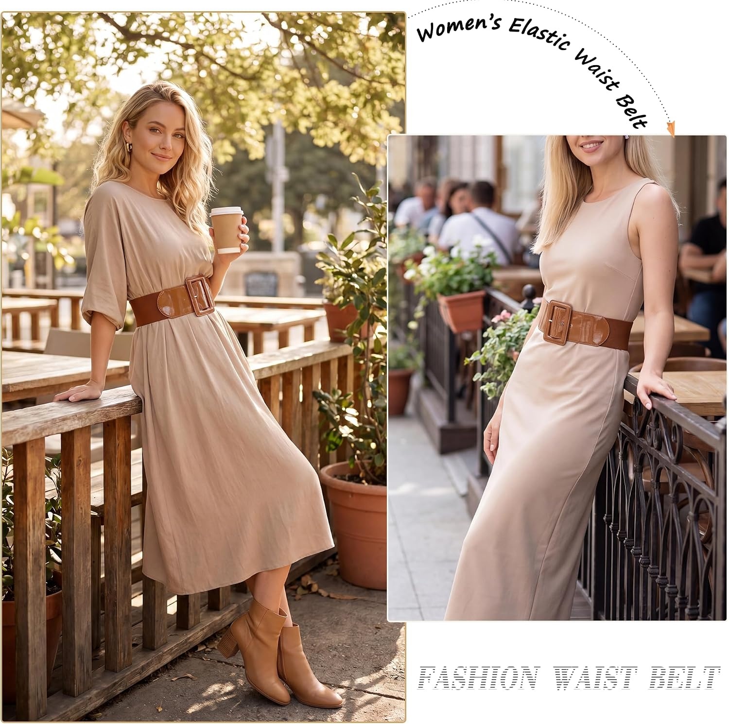 image:imageGRACE KARIN Womens Stretchy Belt 1950s 3 Inch Wide Elastic BeltsBrown