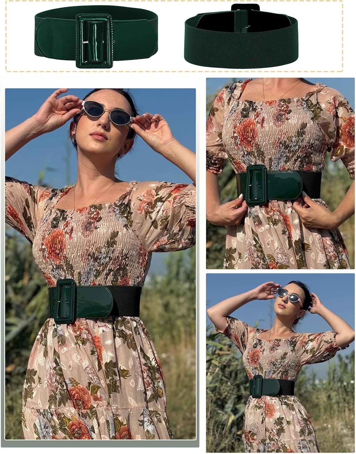 image:imageGRACE KARIN Womens Stretchy Belt 1950s 3 Inch Wide Elastic BeltsDark Green
