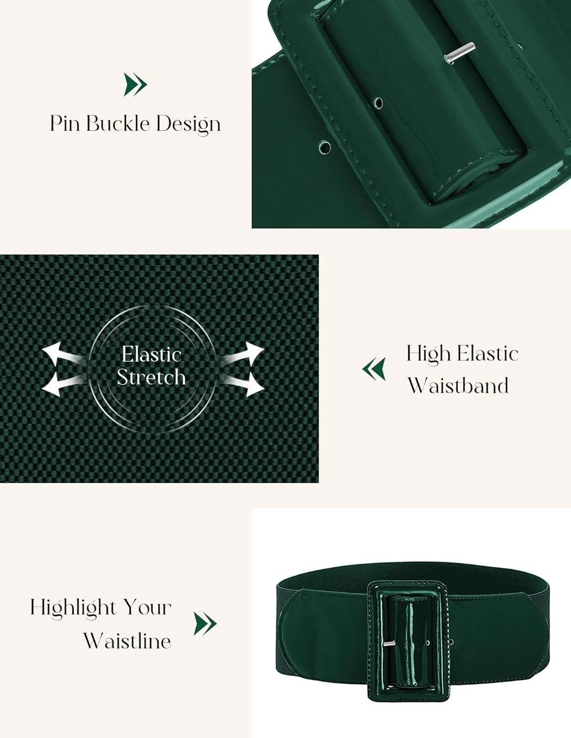 image:imageGRACE KARIN Womens Stretchy Belt 1950s 3 Inch Wide Elastic BeltsDark Green