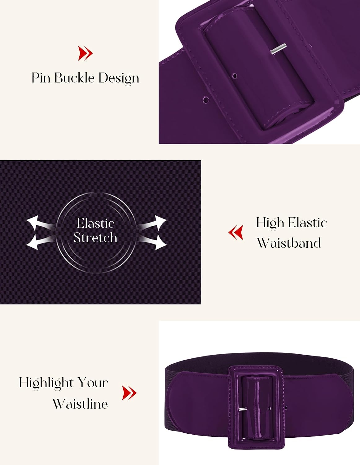 image:imageGRACE KARIN Womens Stretchy Belt 1950s 3 Inch Wide Elastic BeltsDark Purple