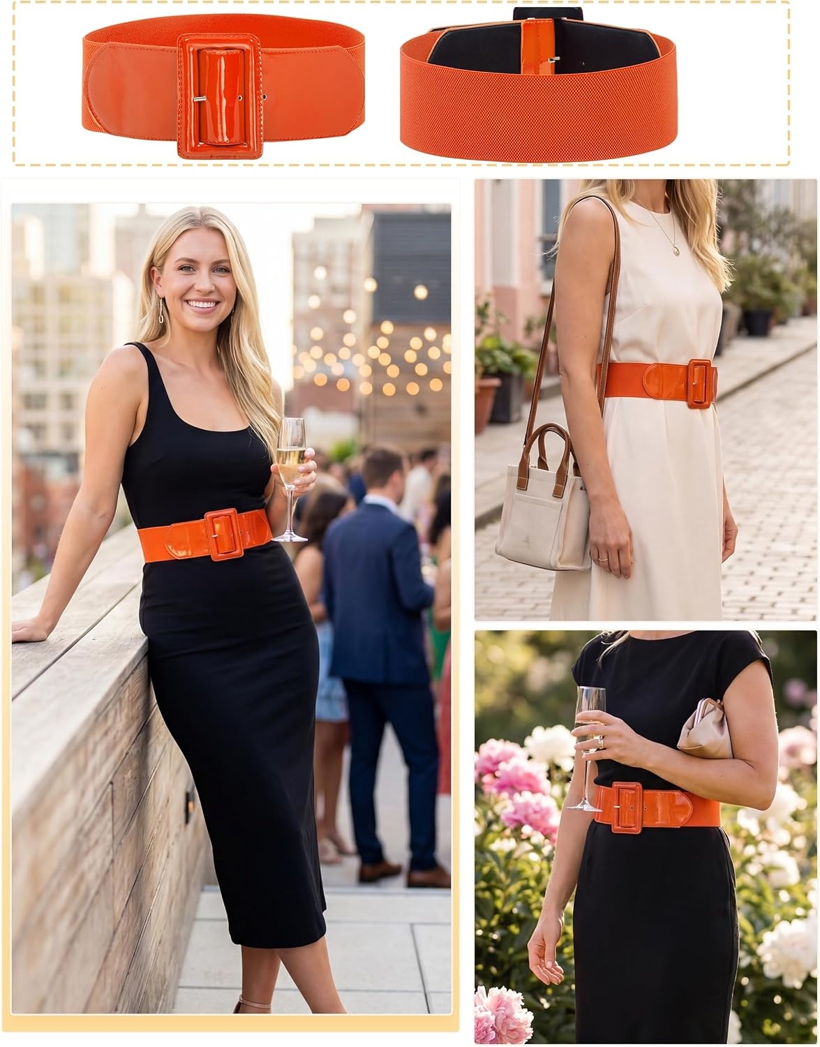 image:imageGRACE KARIN Womens Stretchy Belt 1950s 3 Inch Wide Elastic BeltsOrange