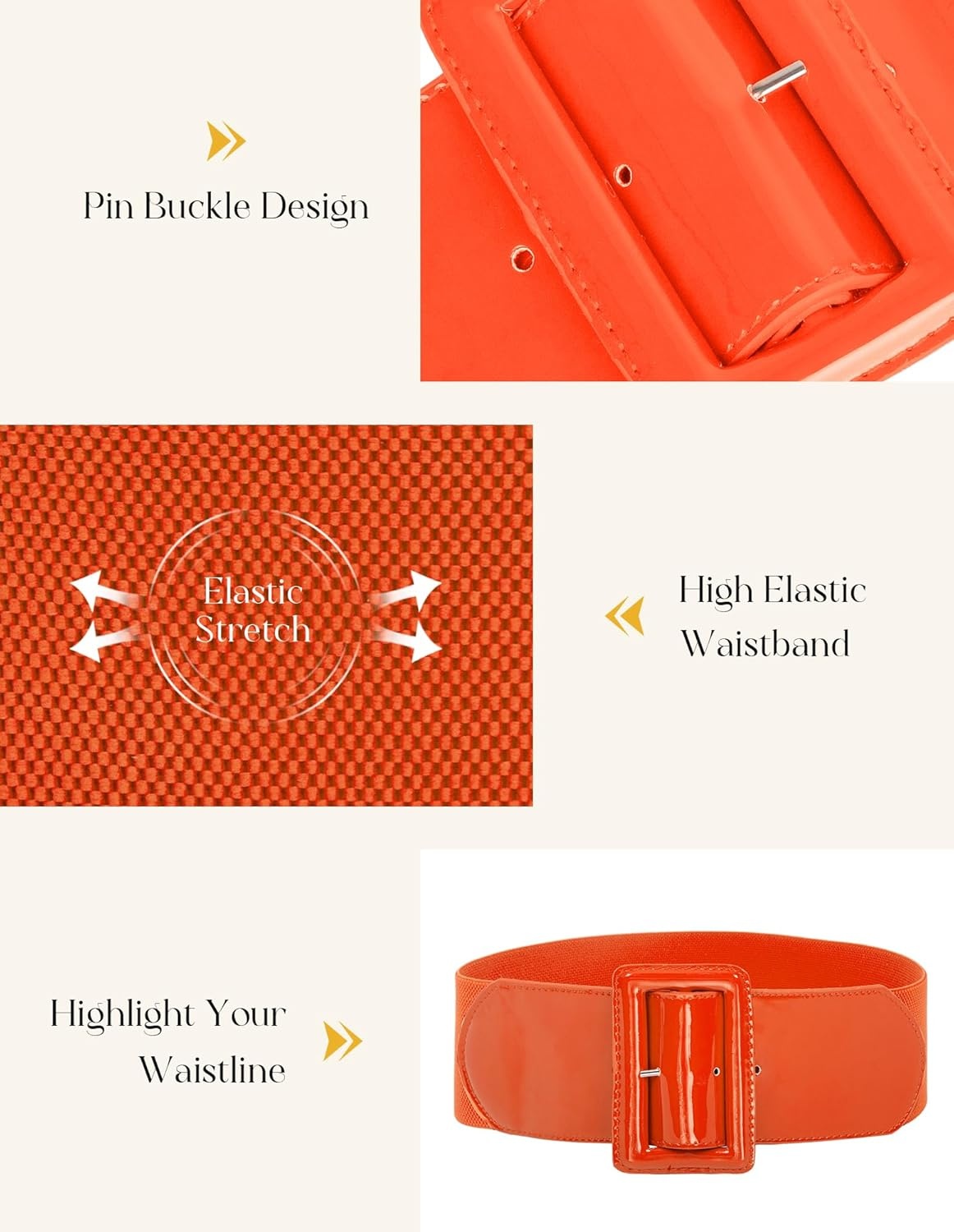 image:imageGRACE KARIN Womens Stretchy Belt 1950s 3 Inch Wide Elastic BeltsOrange
