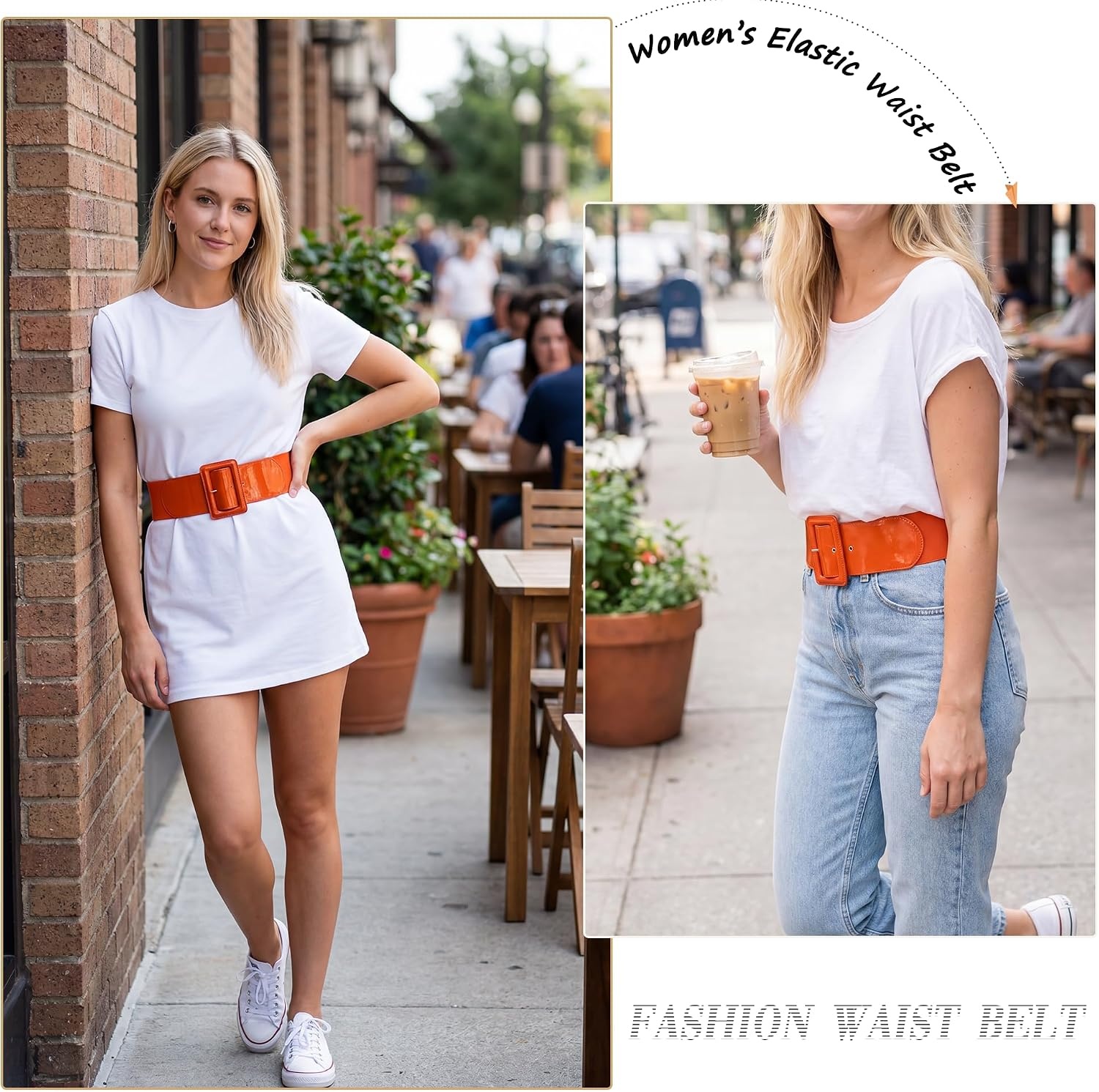 image:imageGRACE KARIN Womens Stretchy Belt 1950s 3 Inch Wide Elastic BeltsOrange