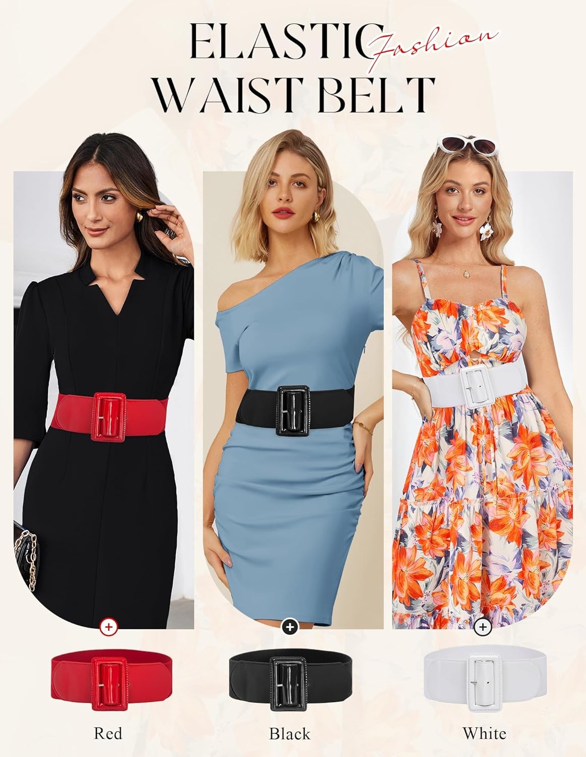image:imageGRACE KARIN Womens Stretchy Belt 1950s 3 Inch Wide Elastic BeltsRed