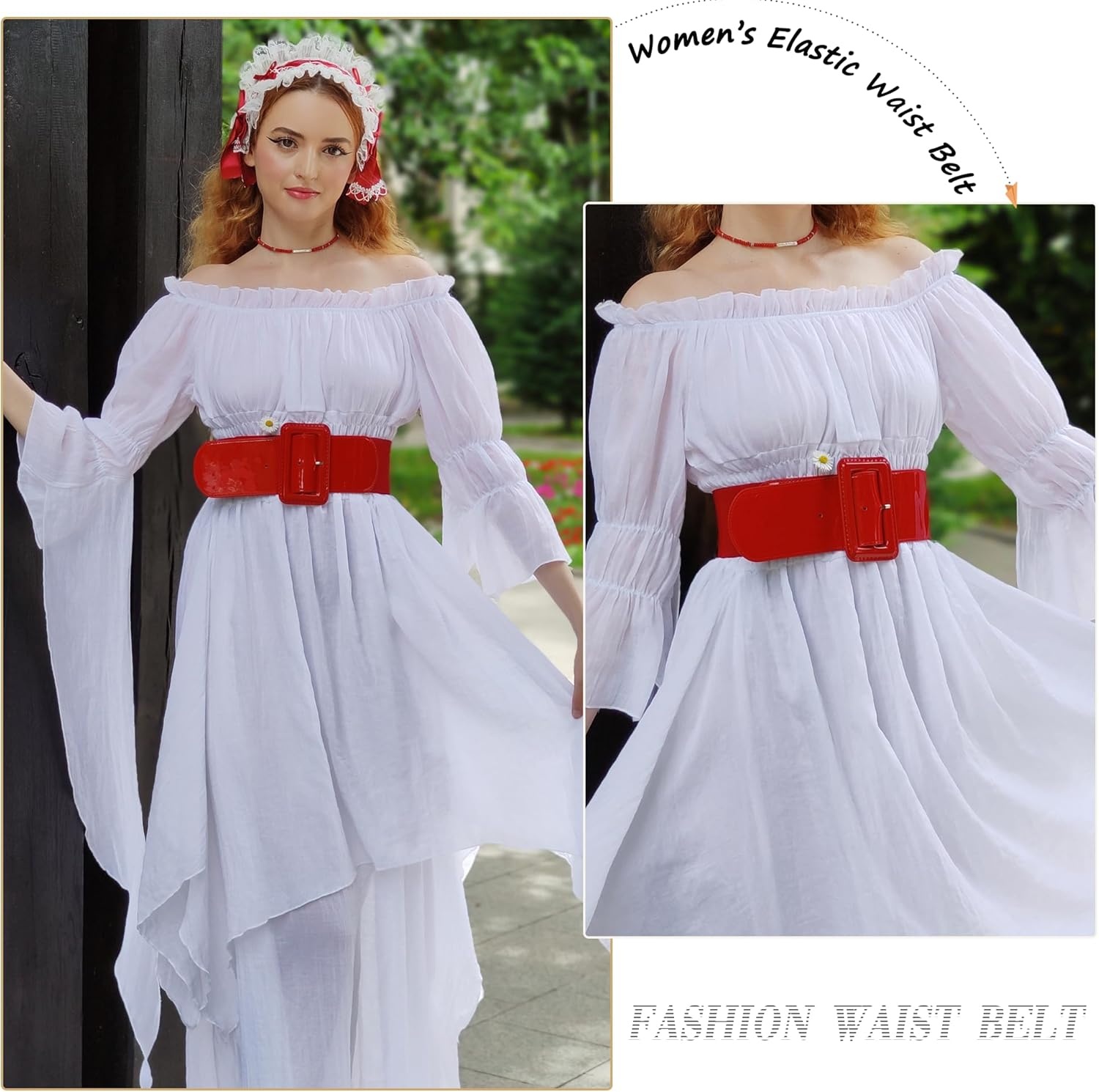 image:imageGRACE KARIN Womens Stretchy Belt 1950s 3 Inch Wide Elastic BeltsRed