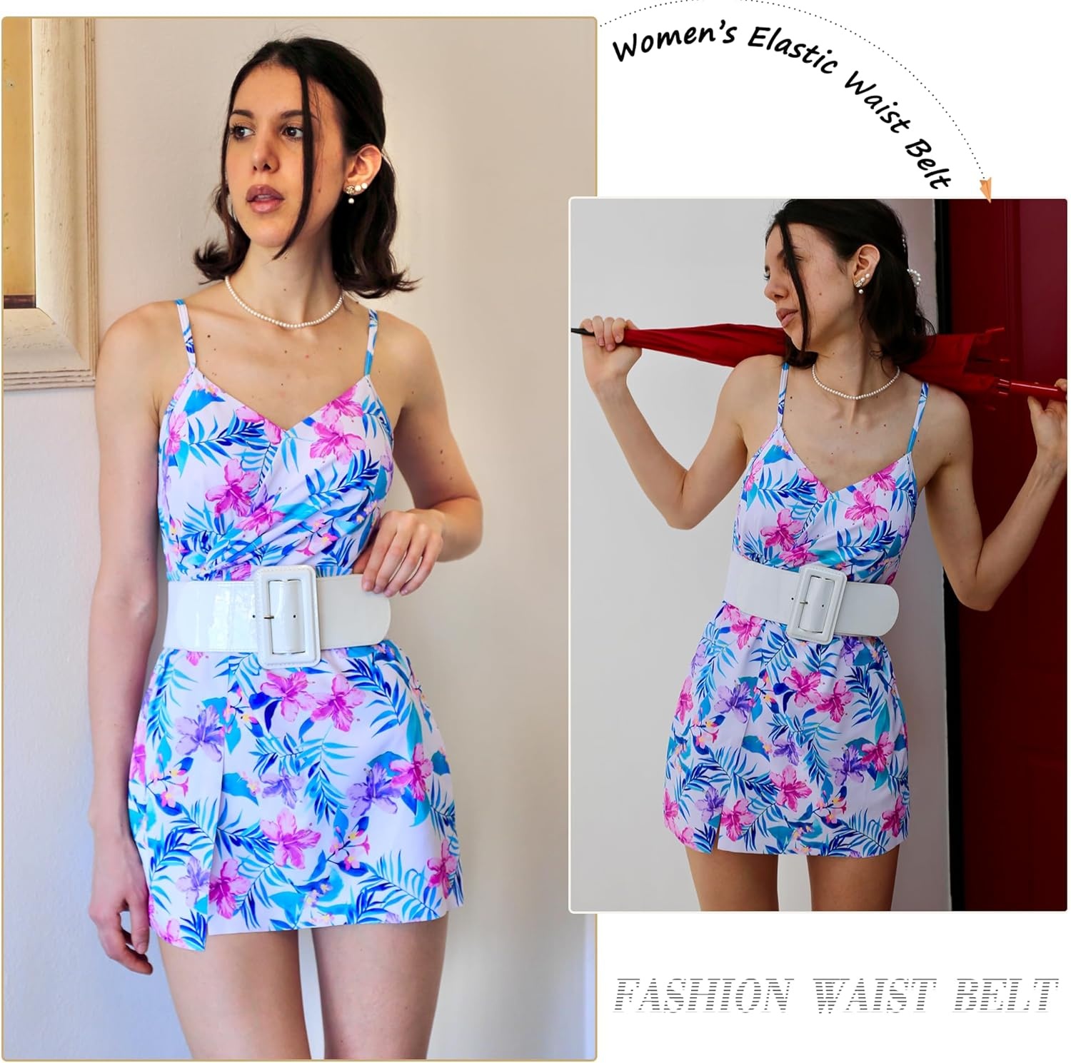 image:imageGRACE KARIN Womens Stretchy Belt 1950s 3 Inch Wide Elastic BeltsWhite
