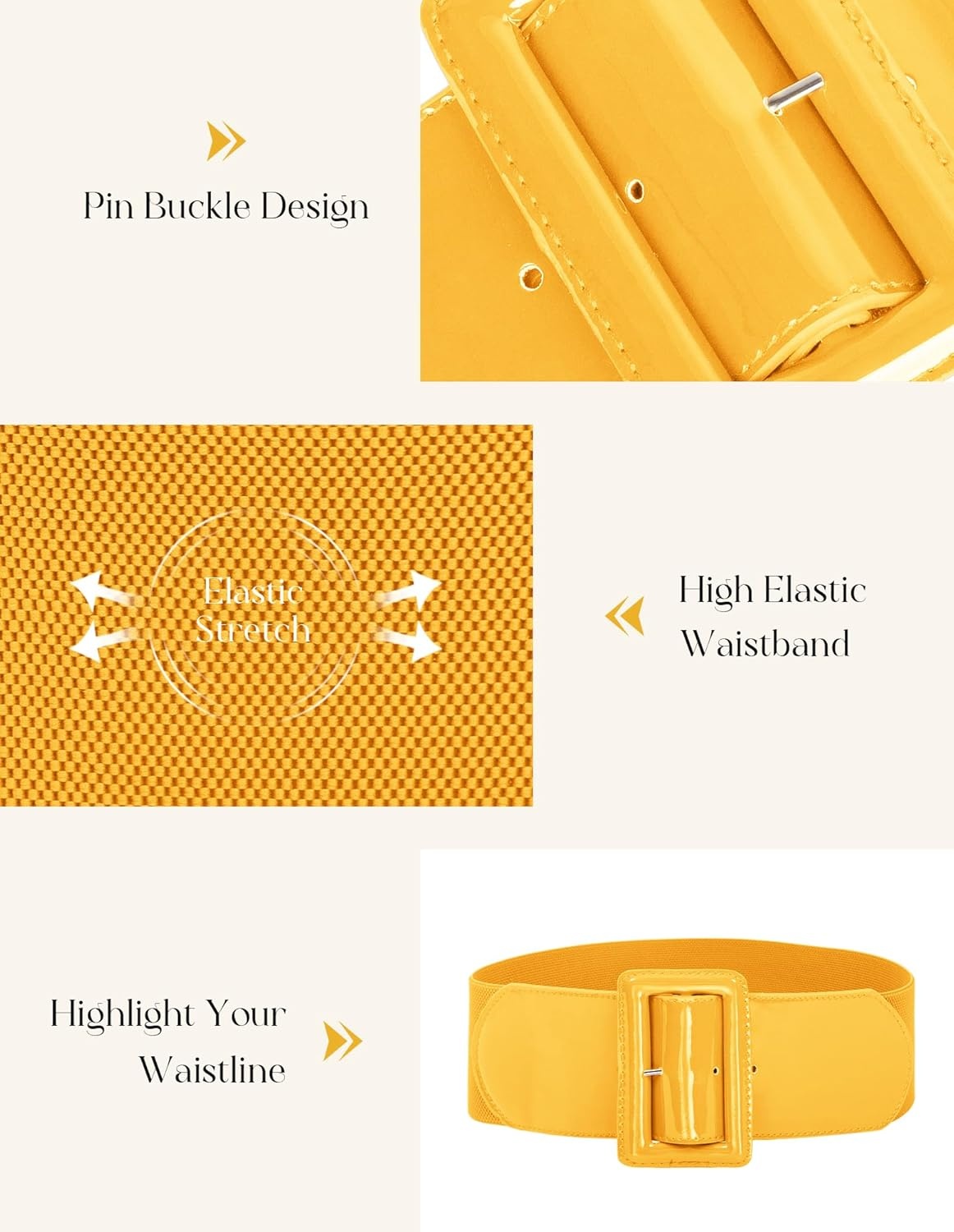 image:imageGRACE KARIN Womens Stretchy Belt 1950s 3 Inch Wide Elastic BeltsYellow