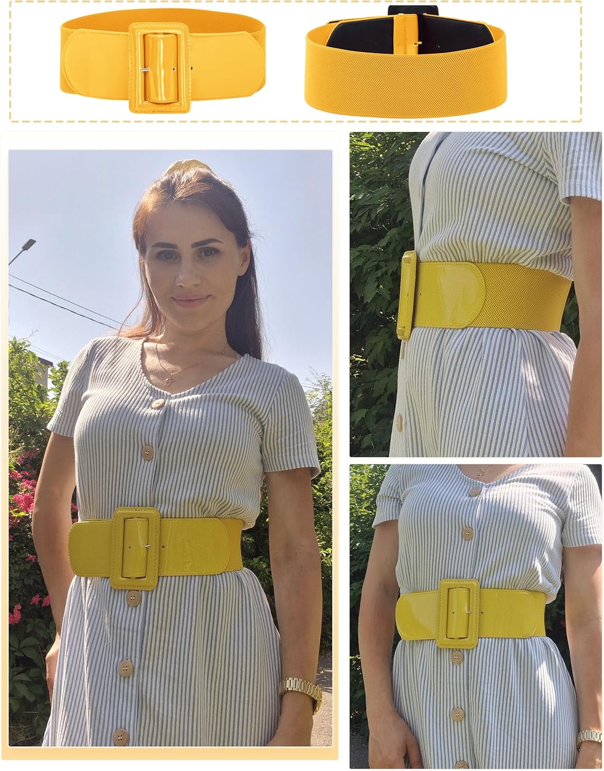 image:imageGRACE KARIN Womens Stretchy Belt 1950s 3 Inch Wide Elastic BeltsYellow