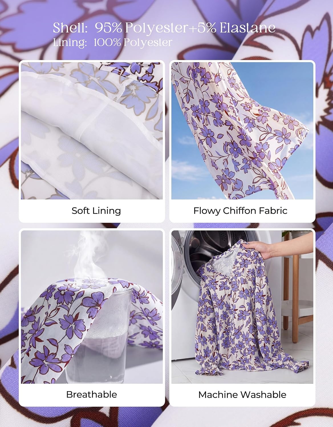 image:imageGRACE KARIN Boho Long Sleeve Tops for Women 2026V Neck Chiffon Blouses Dressy CasualRuffle Floral Shirt Fall Trendy ClothesLilac