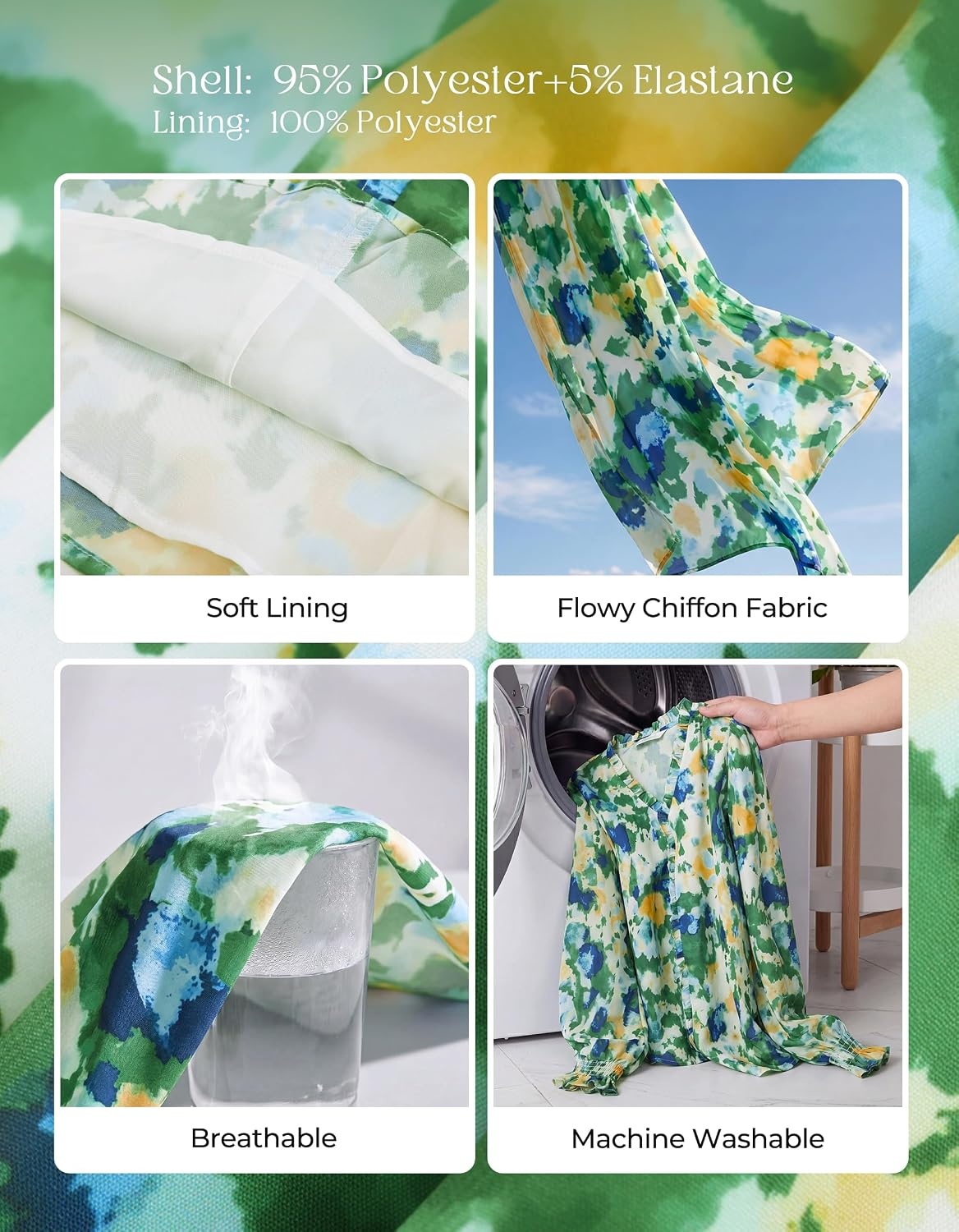 image:imageGRACE KARIN Boho Long Sleeve Tops for Women 2026V Neck Chiffon Blouses Dressy CasualRuffle Floral Shirt Fall Trendy ClothesMulti Green