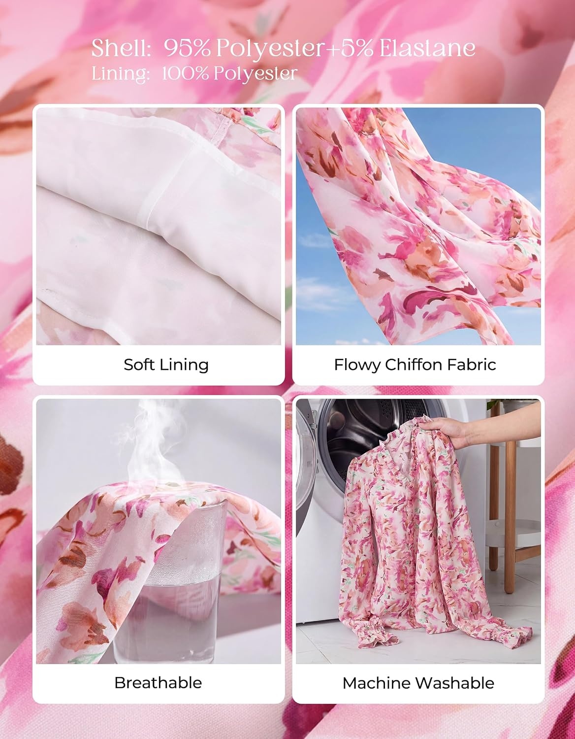 image:imageGRACE KARIN Boho Long Sleeve Tops for Women 2026V Neck Chiffon Blouses Dressy CasualRuffle Floral Shirt Fall Trendy ClothesPink