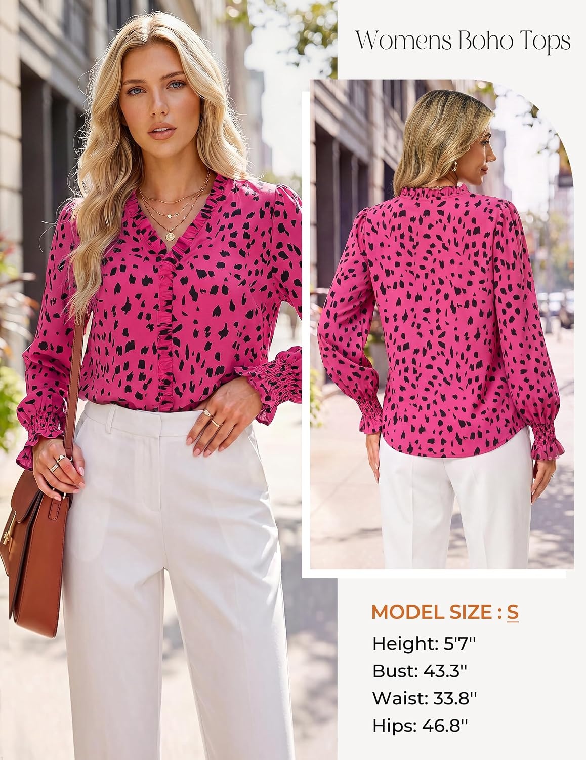 image:imageGRACE KARIN Boho Long Sleeve Tops for Women 2026V Neck Chiffon Blouses Dressy CasualRuffle Floral Shirt Fall Trendy ClothesRose
