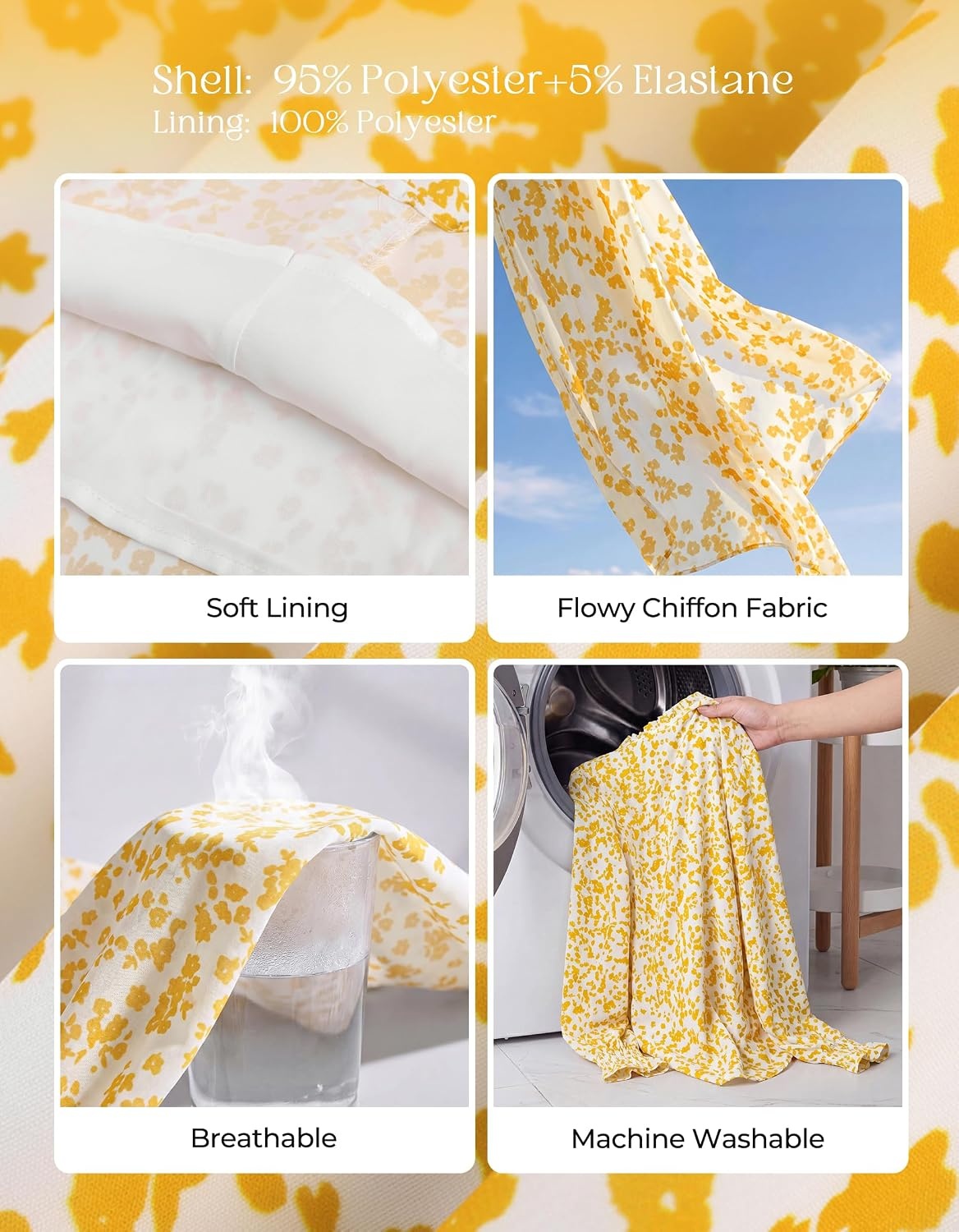 image:imageGRACE KARIN Boho Long Sleeve Tops for Women 2026V Neck Chiffon Blouses Dressy CasualRuffle Floral Shirt Fall Trendy ClothesYellow
