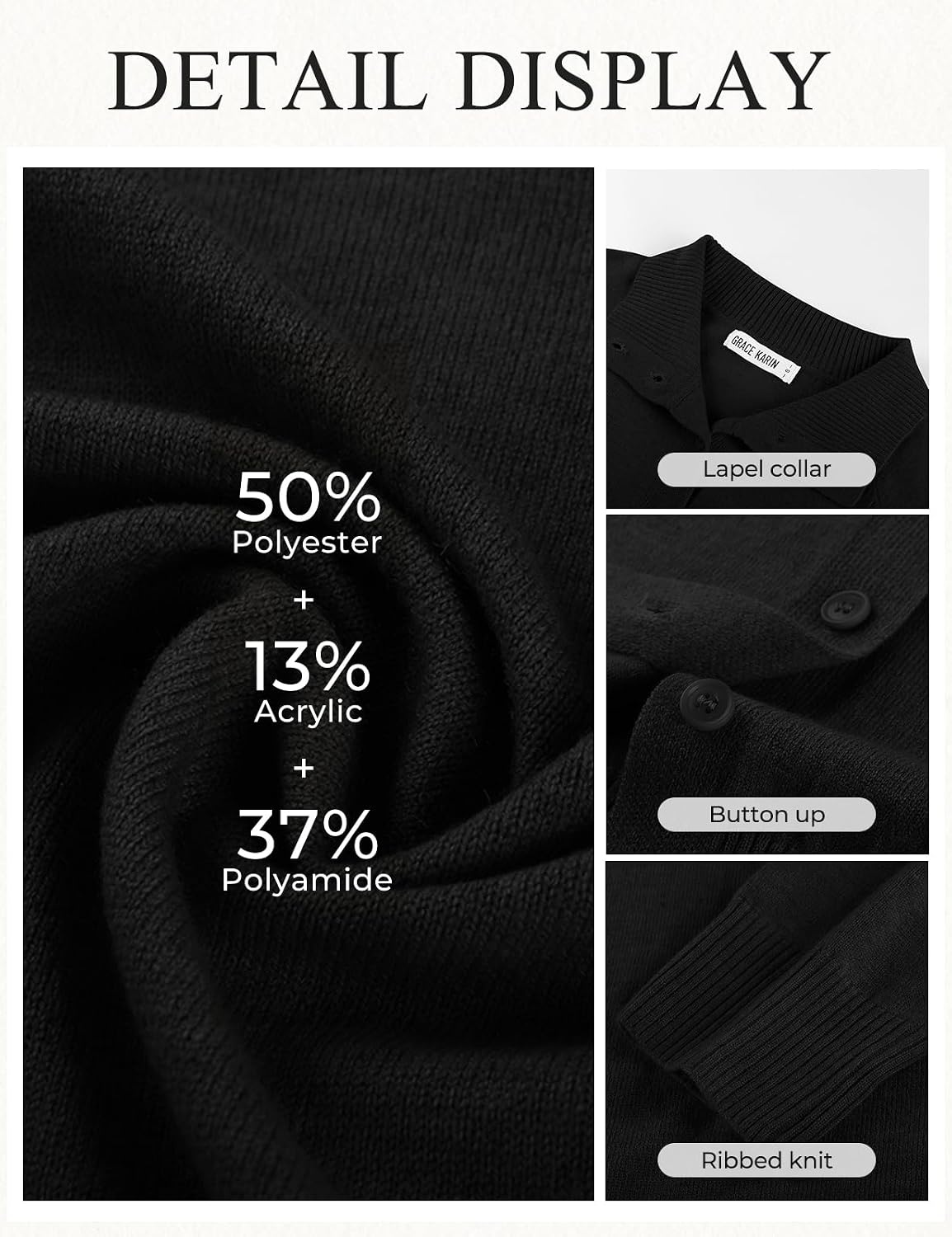 image:imageGRACE KARIN Cardigan Sweaters for Women Lightweight Button Up Sweater Jacket Collared Teacher Outfits Early Fall FashionBlack
