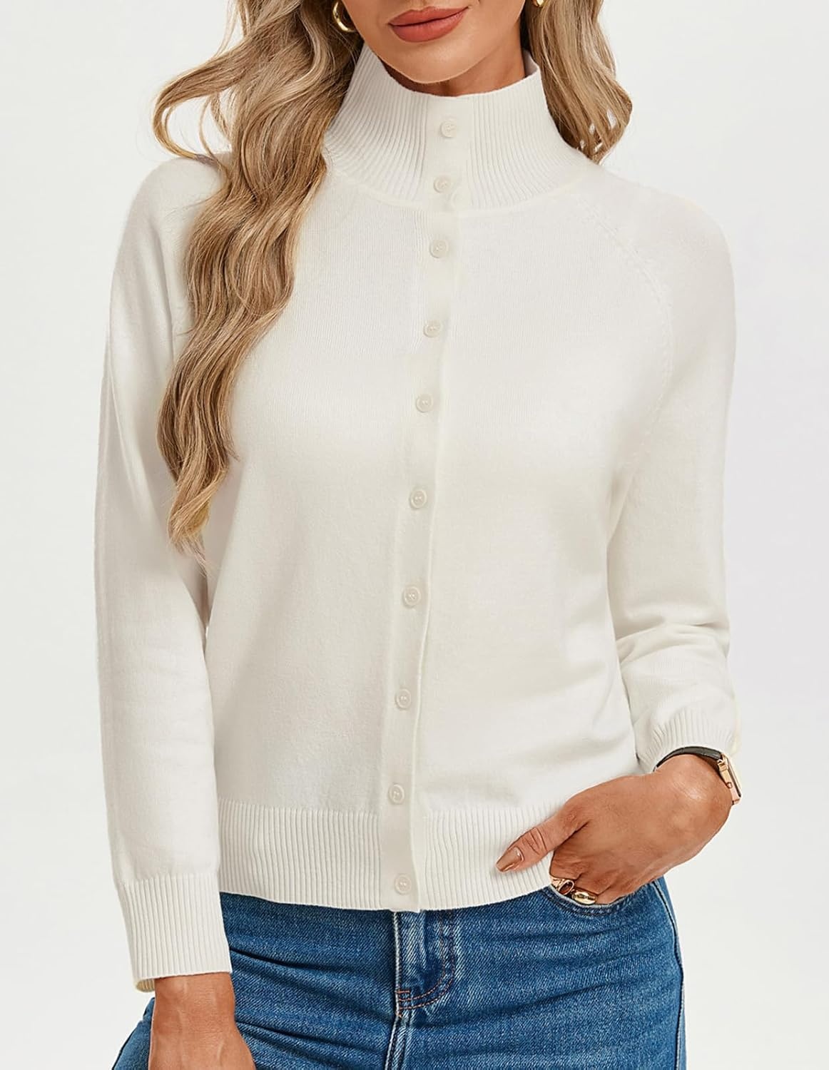 image:imageGRACE KARIN Cardigan Sweaters for Women Lightweight Button Up Sweater Jacket Collared Teacher Outfits Early Fall FashionCream White